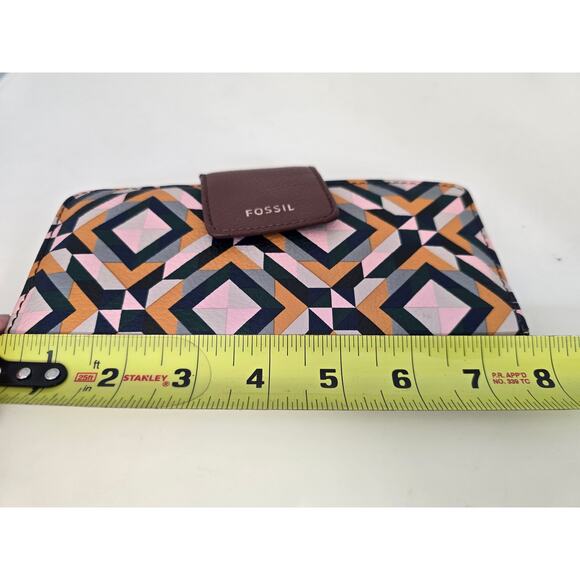 FOSSIL Geometric Print Wallet Multicolor Snap Closure Boho Retro Style Y2K - Picture 4 of 7